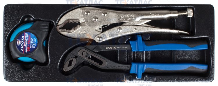 Licota ACK-384101 Набор: переставные клещи, ручные тиски струбцина, рулетка, 3 пр., в ложементе