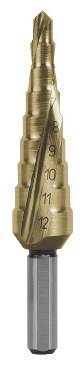 RUKO RK-101050-9T Сверло ступенчатое 4,0-12,0  мм, 9 ступеней, HSS, 118°, HZ, TiN, со спиралевидной канавкой