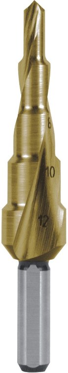 RUKO RK-101050-5T Сверло ступенчатое 4,0-12,0  мм, 5 ступеней, HSS, 118°, HZ, TiN, со спиралевидной канавкой