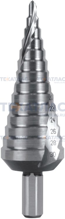 RUKO RK-101052E Сверло ступенчатое 4,0-30,0  мм, 14 ступеней, HSS-Co5, 118°, HZ, со спиралевидной канавкой