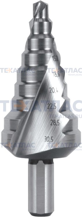 RUKO RK-101098 Сверло ступенчатое 6,0-30,5  мм, 9 ступеней, HSS, 118°, HZ, со спиралевидной канавкой