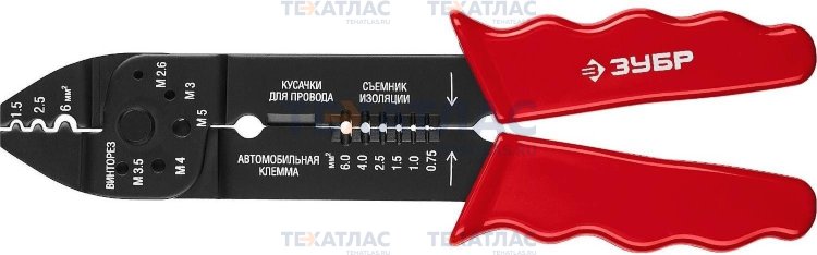 Электропассатижи ЗУБР: Съемник 0,8-2,6мм, кусачки, обжим наконечников, винторез, 230 мм Зубр Электропассатижи ЗУБР: Съемник 0,8-2,6мм, кусачки, обжим наконечников, винторез, 230 мм Зубр