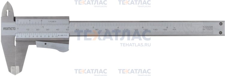 ASIMETO 351-06-2 Штангенциркуль нониусный 0,05 мм, 0-150 мм, с цилиндрическим глубиномером d1.8 мм ASIMETO 351-06-2 Штангенциркуль нониусный 0,05 мм, 0-150 мм, с цилиндрическим глубиномером d1.8 мм