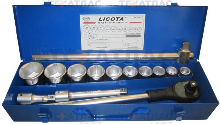 Licota ALT-6001F Набор торцевых головок 3/4", 6гр., 22-50 мм, 15пр. Licota ALT-6001F Набор торцевых головок 3/4", 6гр., 22-50 мм, 15пр.