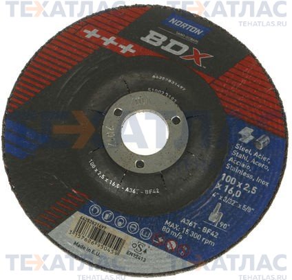 NORTON 66252831497 Круг отрезной NBDX 100 x 2,5 x 16,0 A36T T42 мет./нерж.