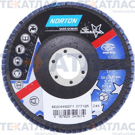 NORTON 66254492271 Круг лепестковый 125 x 22 P40 R82A мет.