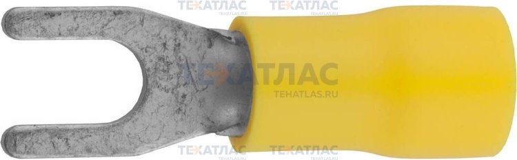 Наконечник для кабеля, изолированный, с вилкой, желтый, вн. d 4,3мм, под болт 8мм, провод 4-6мм2, 48А, 10шт СВЕТОЗАР