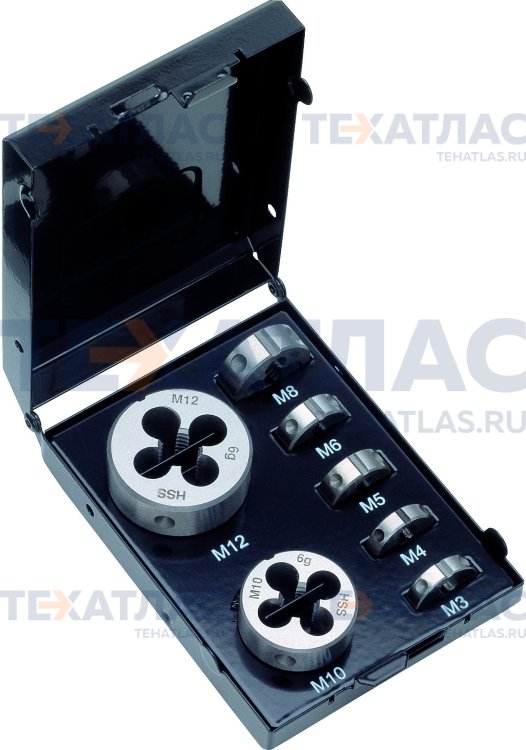 VOLKEL VO-49525 Набор плашек М3-М12, 7 предметов, металлический кейс