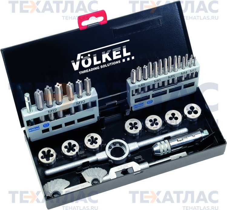 VOLKEL VO-49501 Набор метчиков комплектных и плашек М3-М12, 31 предмет, металлический кейс VOLKEL VO-49501 Набор метчиков комплектных и плашек М3-М12, 31 предмет, металлический кейс