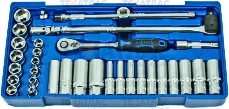 Licota ACK-B3014 Набор торцевых головок 3/8" с аксессуарами, 34 пр., в ложементе-кейсе