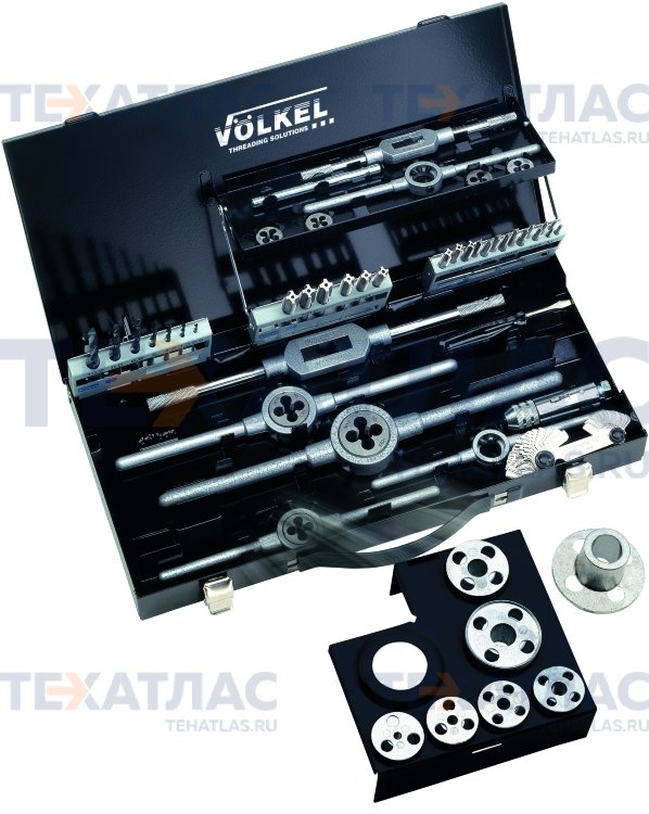 VOLKEL VO-49106 Набор метчиков комплектных и плашек М3-М12, 43 предмета, металлический кейс VOLKEL VO-49106 Набор метчиков комплектных и плашек М3-М12, 43 предмета, металлический кейс