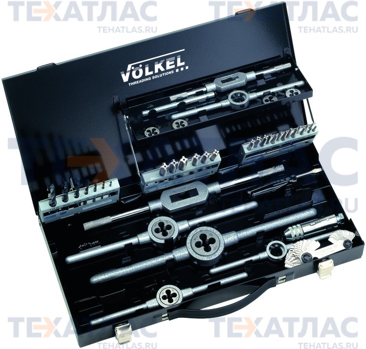 VOLKEL VO-49101 Набор метчиков комплектных и плашек М3-М12, 43 предмета, металлический кейс