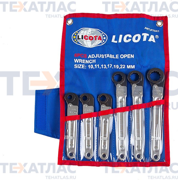 Licota AWT-PTSK1 Набор ключей трещоточных с раскрыв-ся зевом 10 - 22 мм