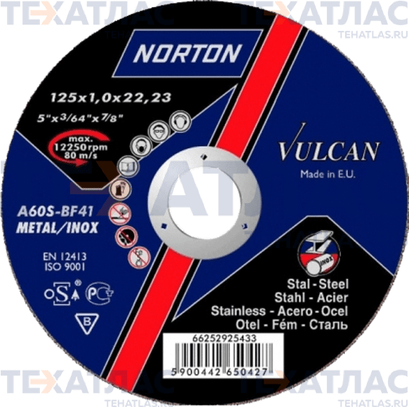 NORTON 66252925433 Круг отрезной Vulcan 125 x 1,0 x 22,23 A 60 S-BF41 мет/нерж