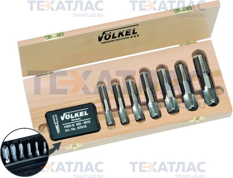 VOLKEL VO-48602 Набор метчиков комбинированных М3-М24, 13 предметов, деревянный кейс VOLKEL VO-48602 Набор метчиков комбинированных М3-М24, 13 предметов, деревянный кейс