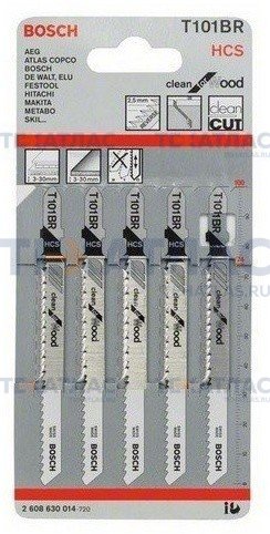 BOSCH 2608630014 Пильное полотно BOSCH Clean for Wood T101BR 100 мм, шаг 2.5, HCS (5 шт)