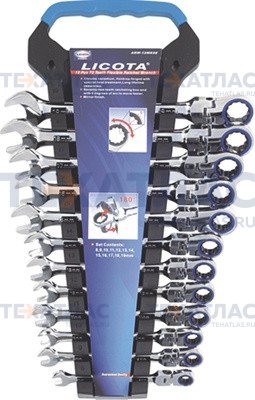 Licota ARW-12MK08 Набор ключей трещоточных  с полукарданом 72 зуба 12пр.