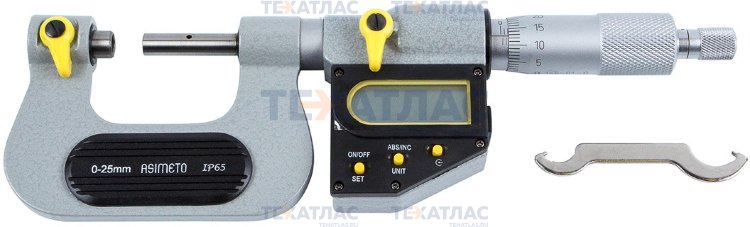ASIMETO 146-04-0 Микрометр универсальный цифровой IP65 со сменными наконечниками 0.001 мм, 75-100 mm