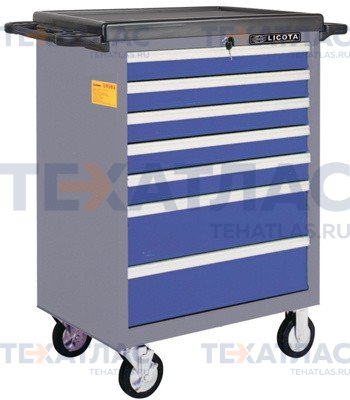 Licota AWX-2603BTS Тележка инструментальная 7 полок, пласт. столешница, сине-серая